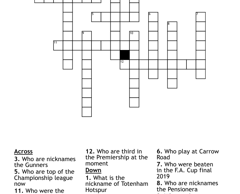Premier League Crossword WordMint