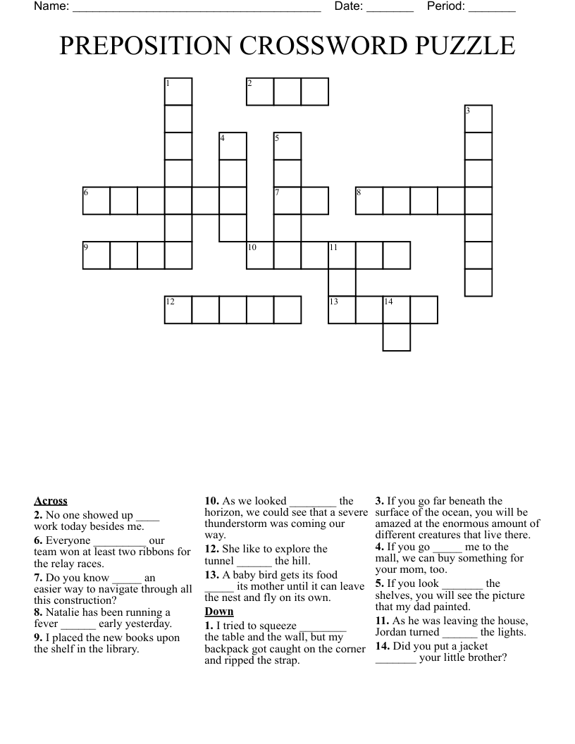 PREPOSITION CROSSWORD PUZZLE WordMint PREPOSITION CROSSWORD PUZZLE WordMint