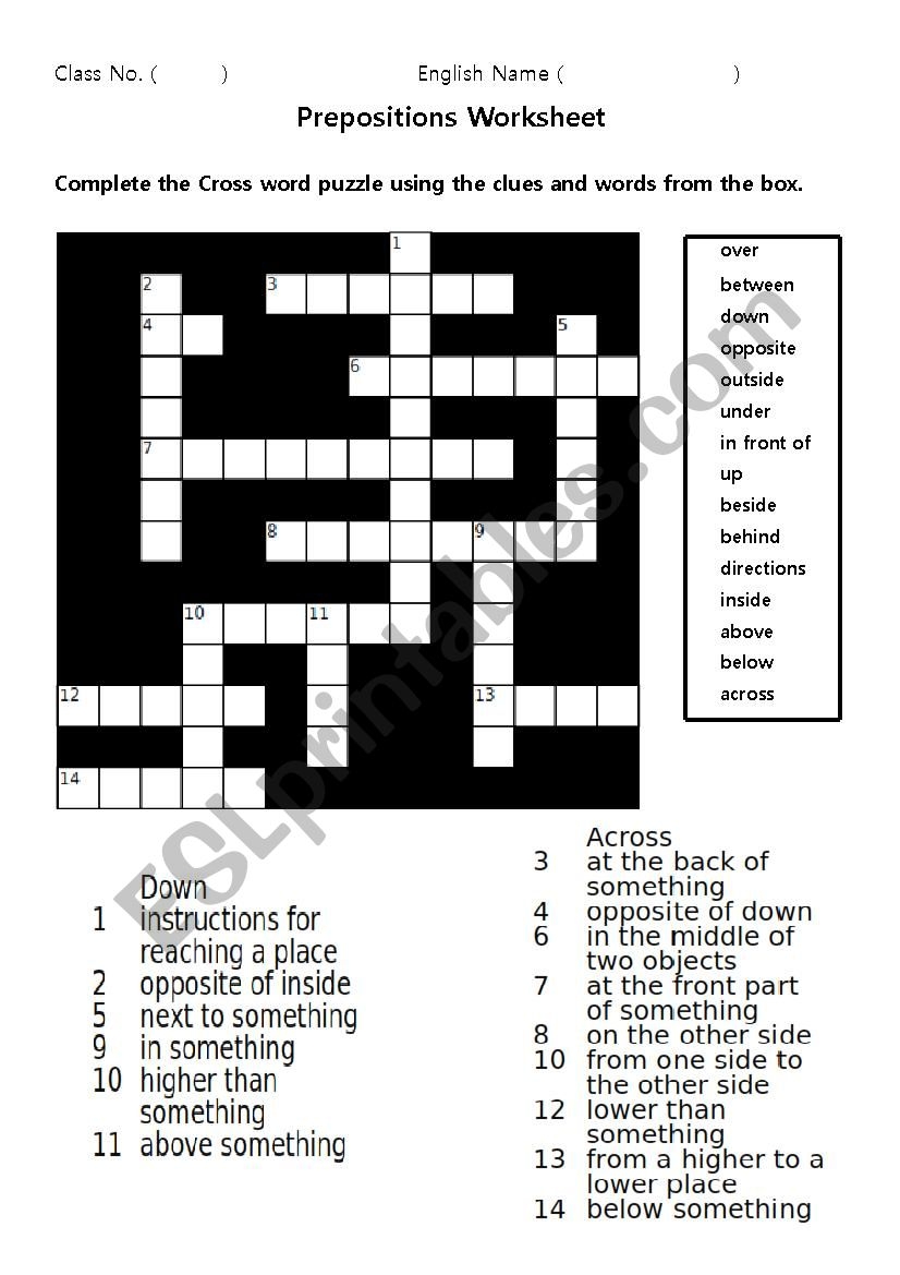 Prepositions Crossword Puzzle ESL Worksheet By Footballfan Prepositions Crossword Puzzle ESL Worksheet By Footballfan