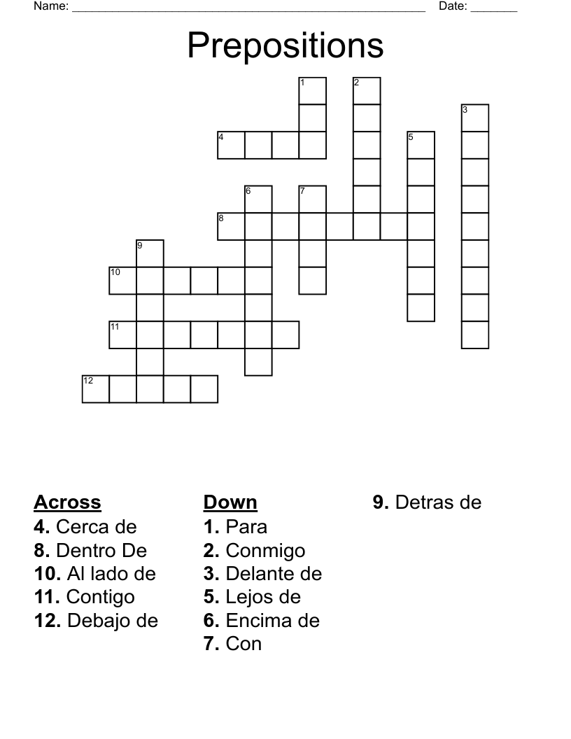 Prepositions Crossword WordMint Prepositions Crossword WordMint