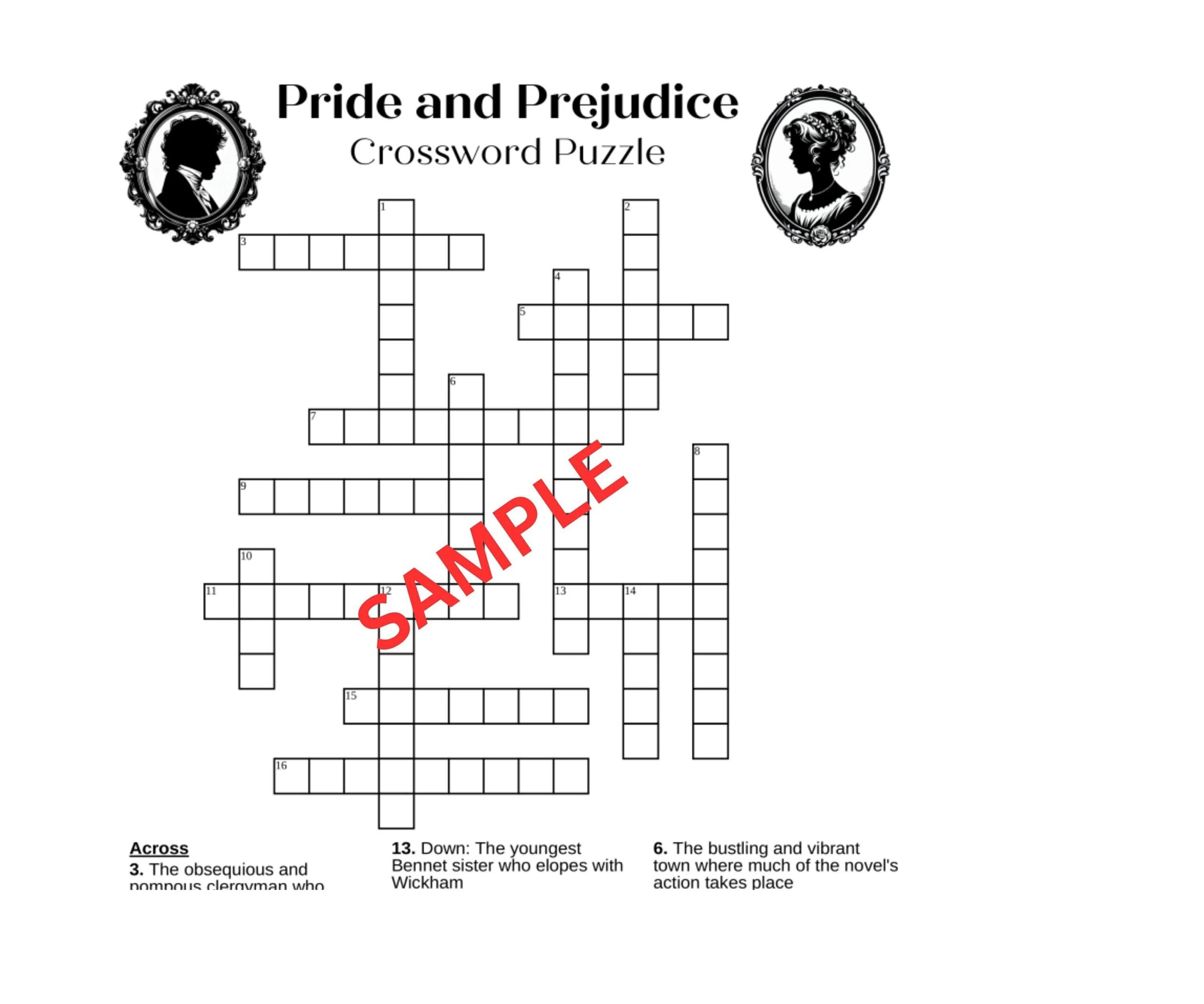 Pride And Prejudice Crossword Puzzle Game Printable Instant Download Digital Jane Austen Regency Etsy