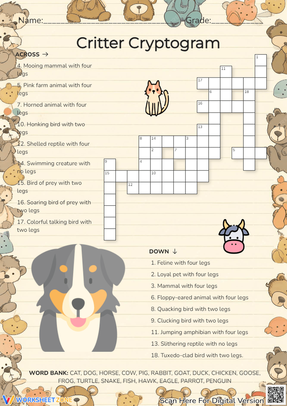 Printable Animal Crossword Puzzle Worksheets Printable Animal Crossword Puzzle Worksheets
