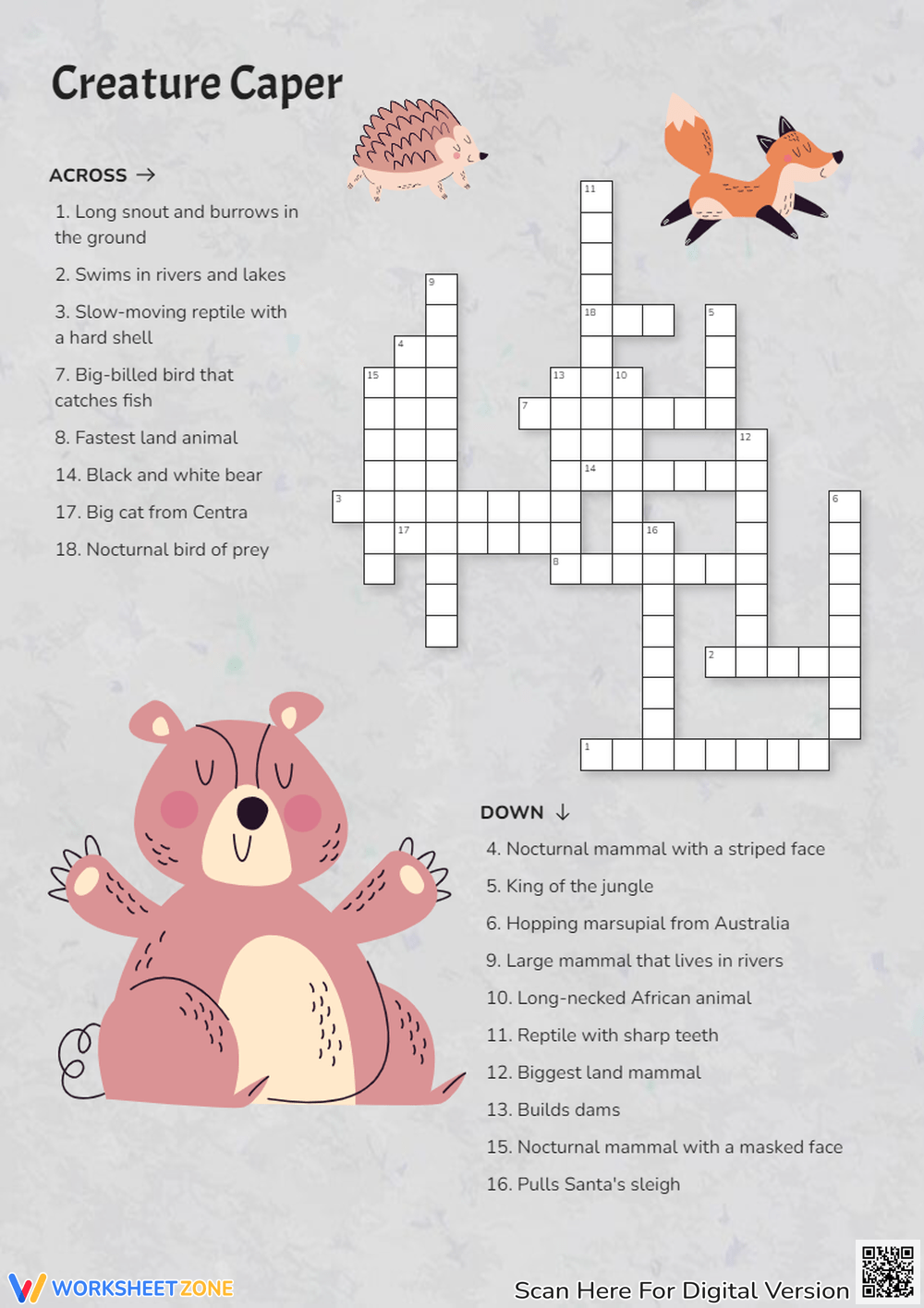 Printable Animal Crossword Puzzle Worksheets