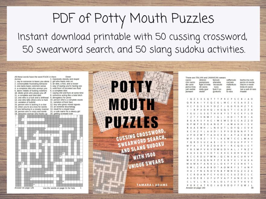 Printable Cussing Crossword Swearword Search And Slang Sudoku With 1500 Unique Swears Activity Book For Adults With 50 Each Swear Puzzles Etsy