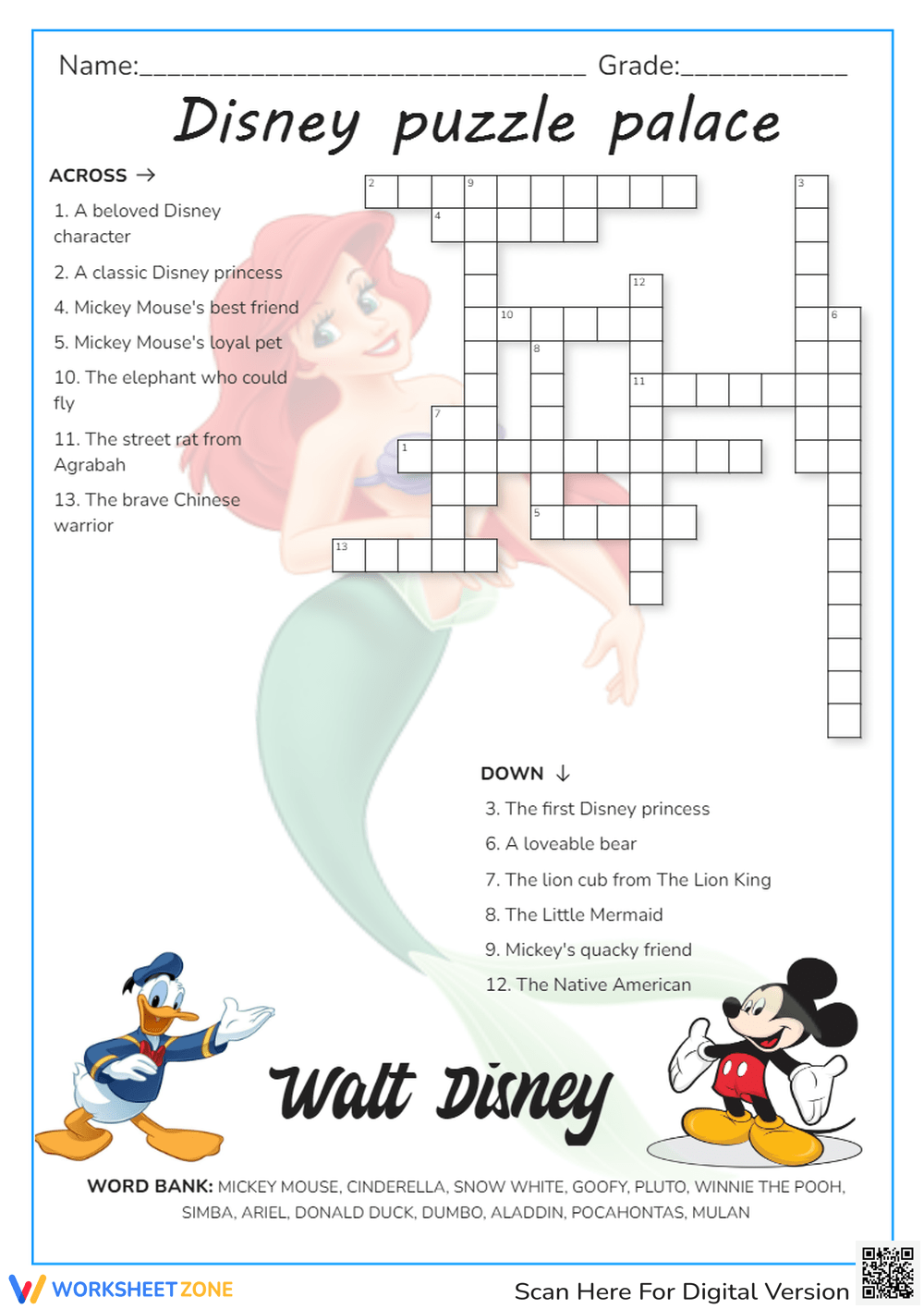 Printable Disney Crossword Puzzles Worksheets Download