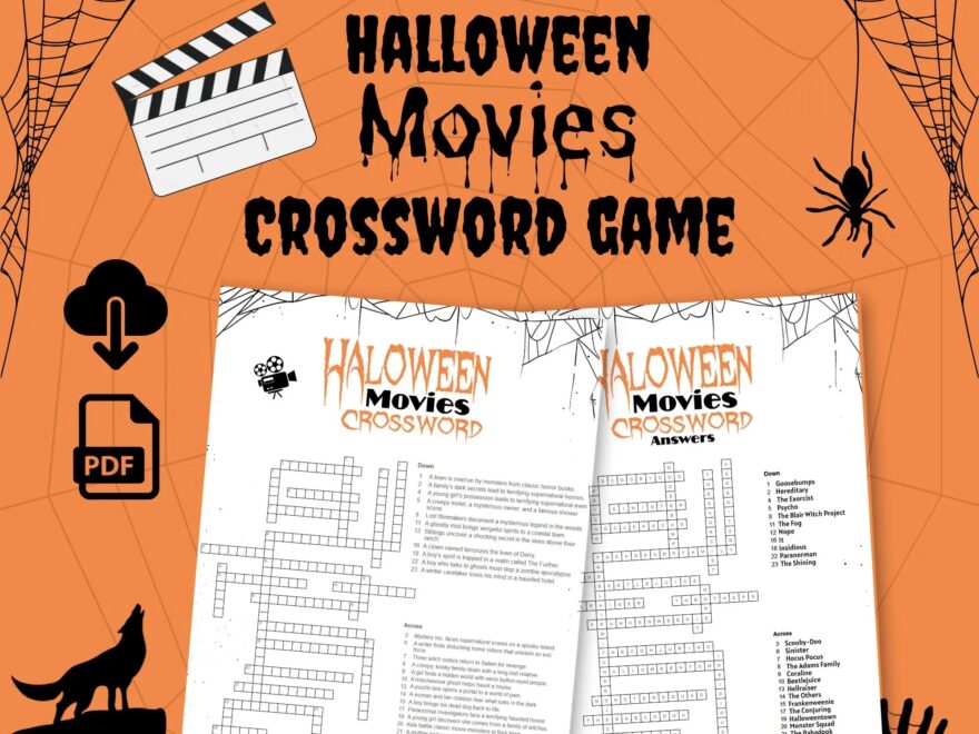 Printable Halloween Movies Crossword Horror Film Trivia Game Fun Spooky Party Activity For Adults Family Or Friends Night Etsy