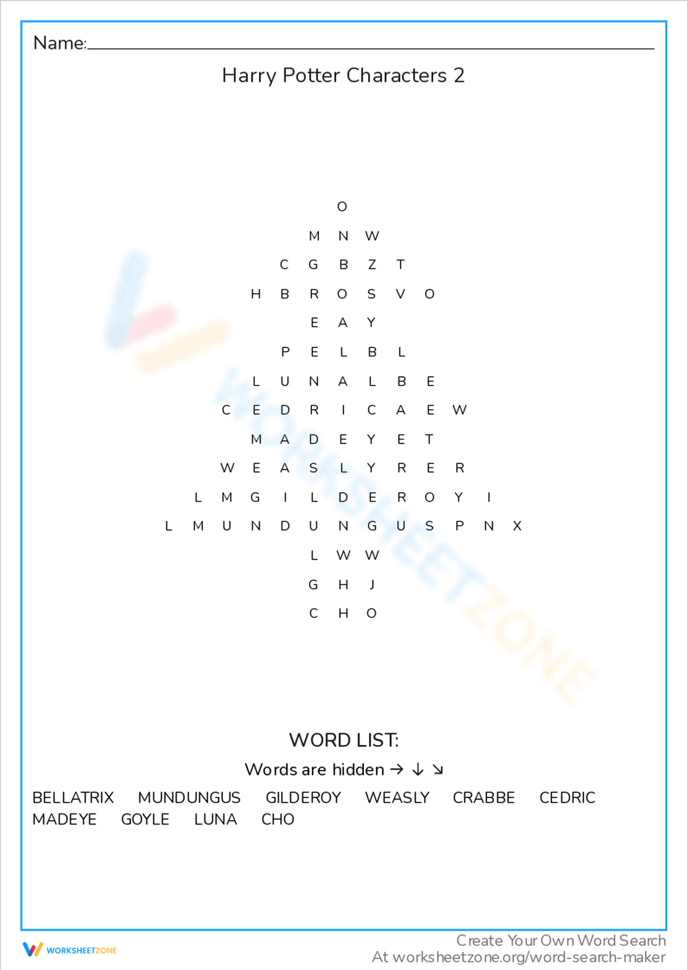 Printable Harry Potter Word Search Worksheets Download