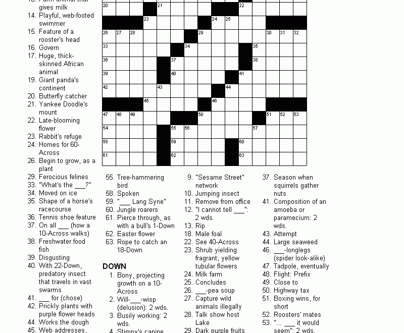 Printable Kids Crossword Puzzles