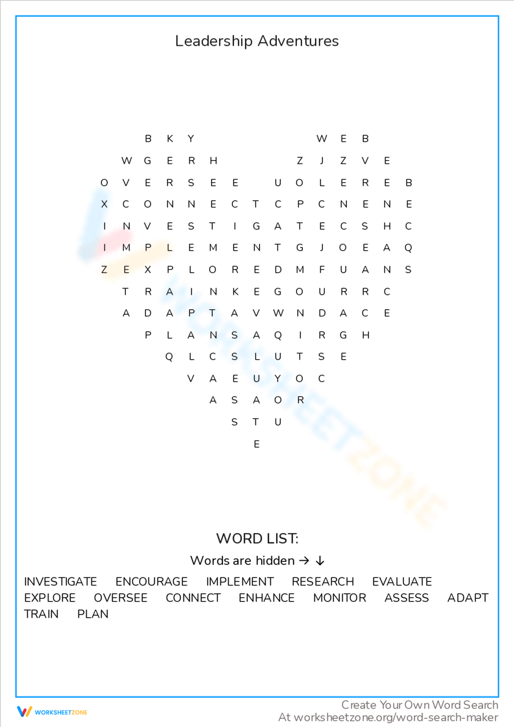 Printable Leadership Word Search Worksheets