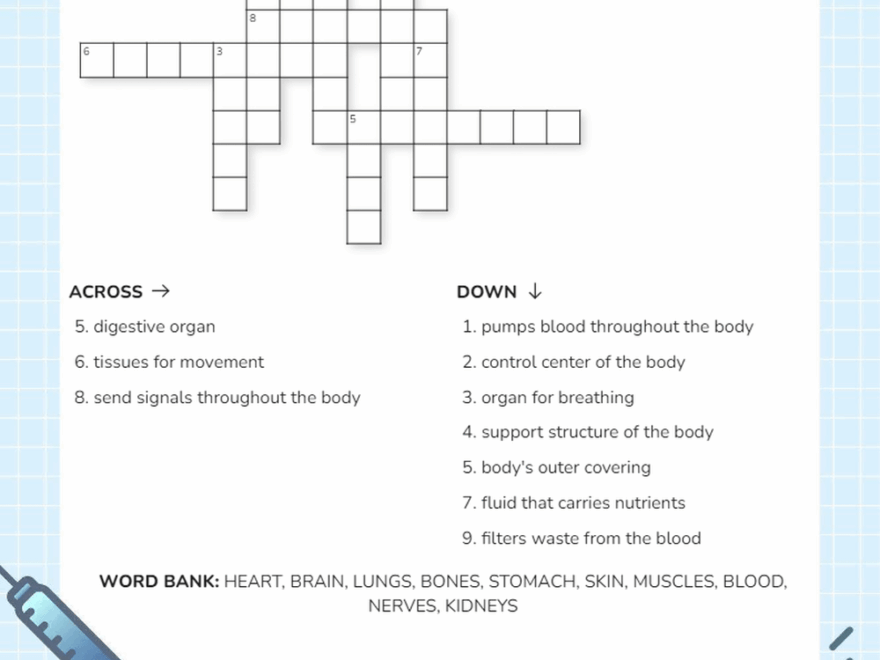 Printable Medical Crossword Puzzles Worksheets