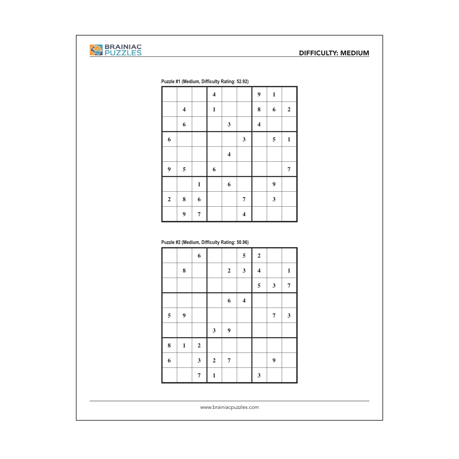 Printable Medium Sudoku Pack 432 Puzzles For Adults Volume 1 Brainiac Puzzles