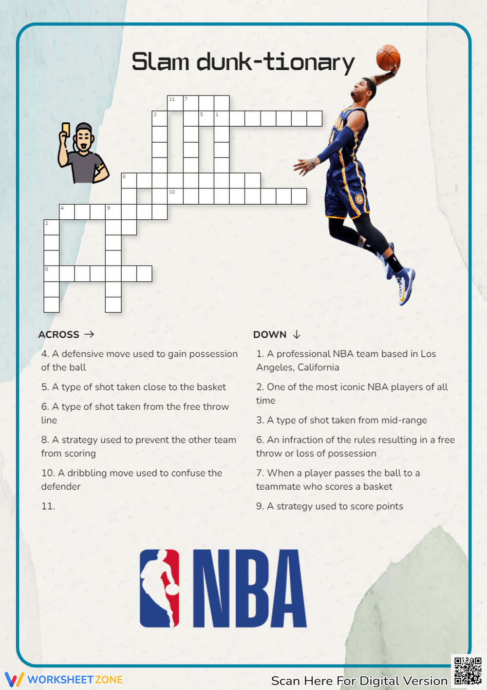 Printable NBA Crossword Puzzles Worksheets
