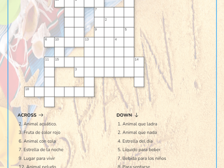 Printable Spanish Crossword Puzzle Worksheets