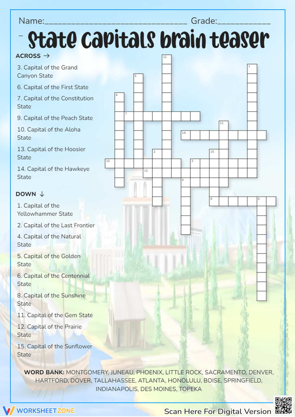 Printable State Capitals Crossword Worksheets Download