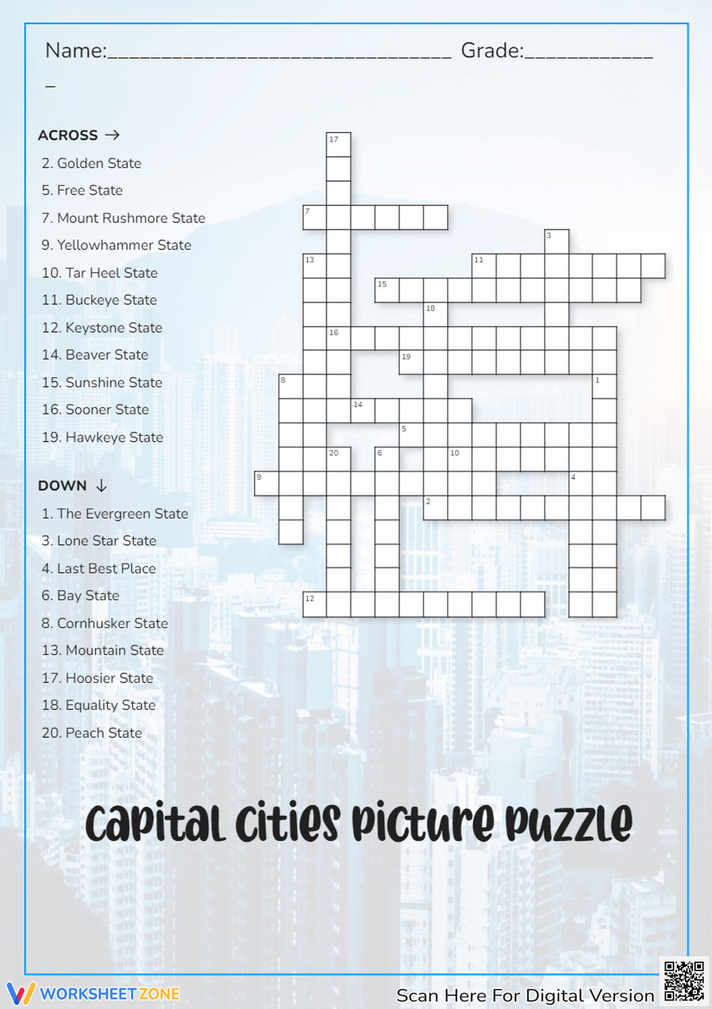Printable State Capitals Crossword Worksheets Download Printable State Capitals Crossword Worksheets Download