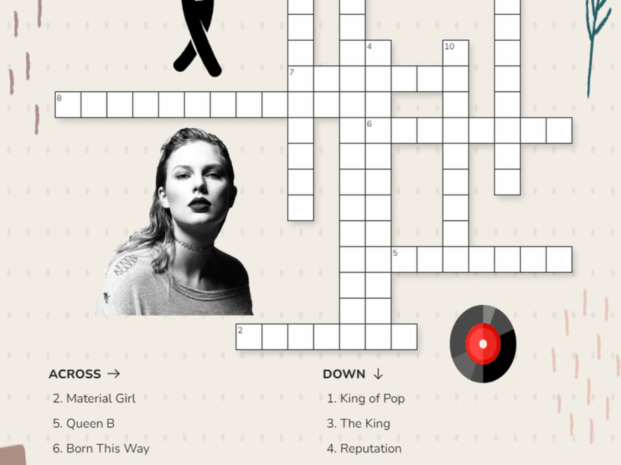 Printable Taylor Swift Crossword Worksheets