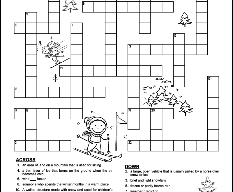 Printable Winter Crossword Puzzles For Kids Tree Valley Academy Worksheets Library