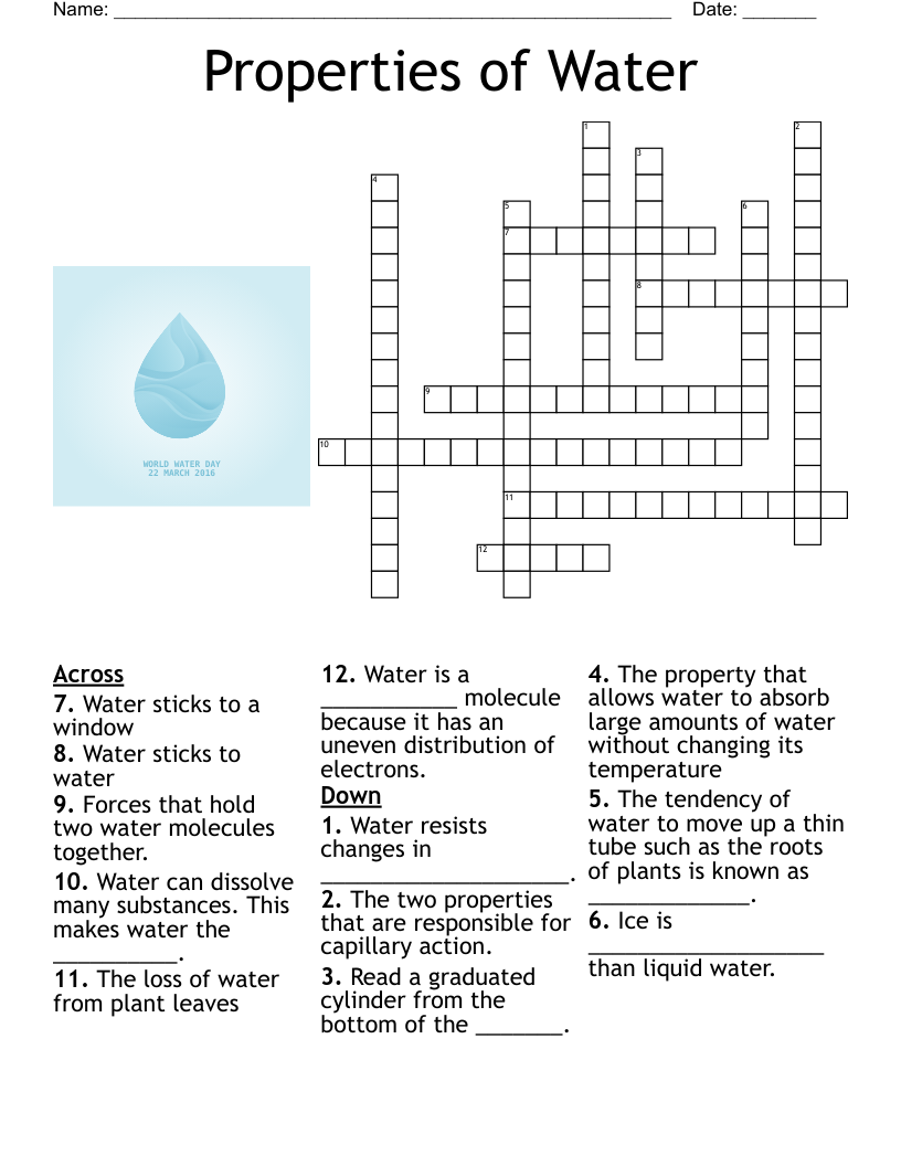 Properties Of Water Crossword WordMint Properties Of Water Crossword WordMint