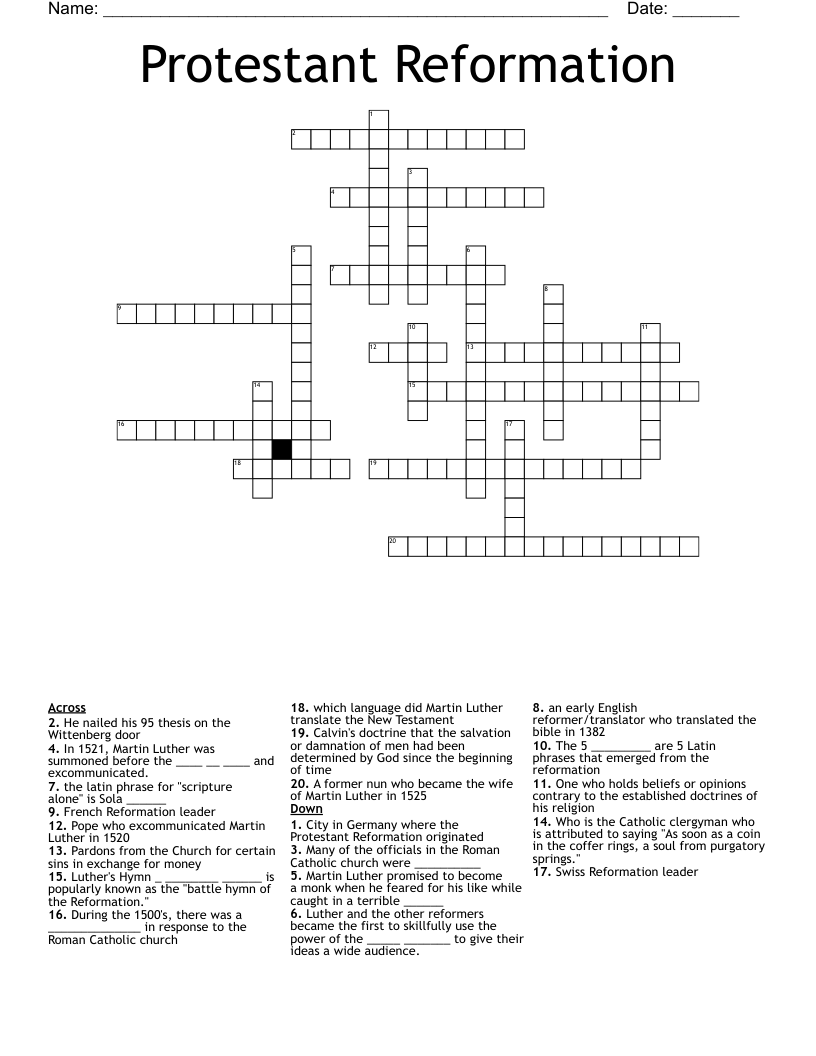 Protestant Reformation Crossword WordMint Protestant Reformation Crossword WordMint