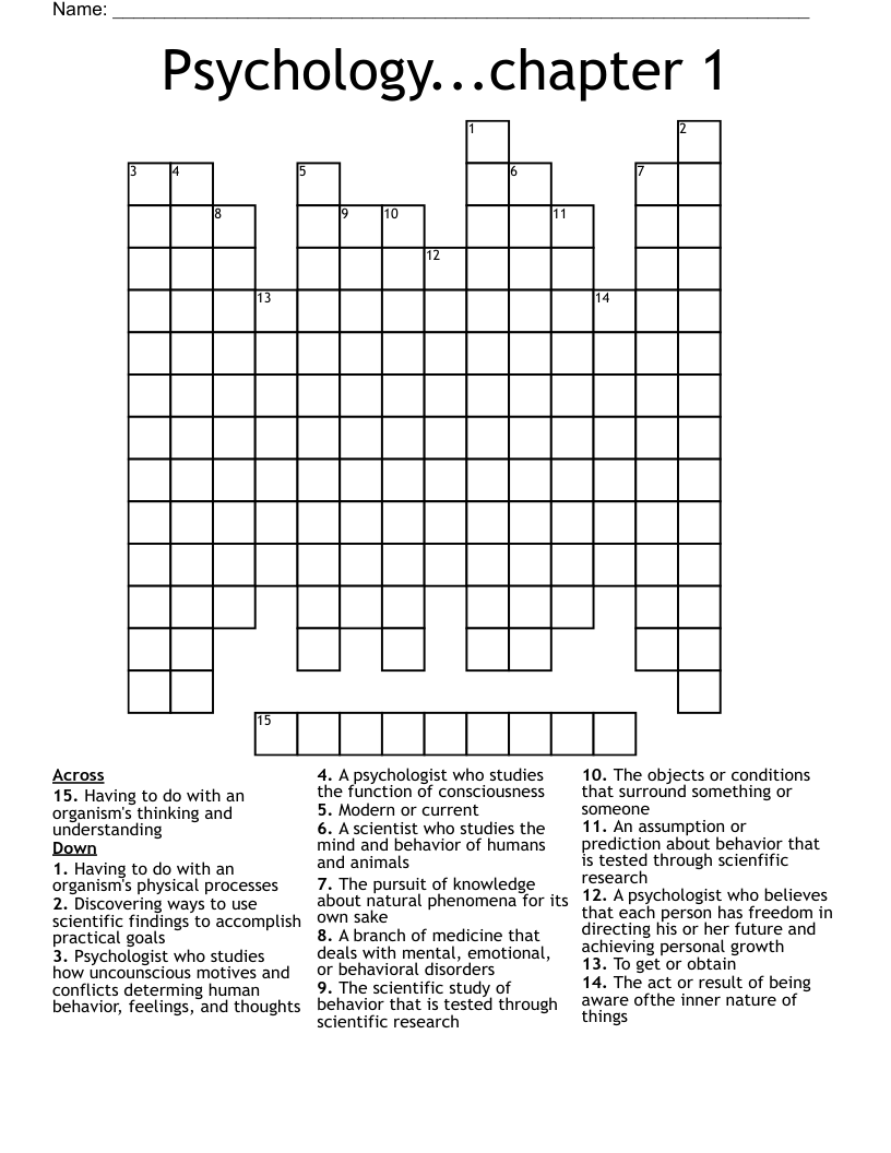 Psychology Crossword Puzzle Printable Psychology Crossword Puzzle Printable