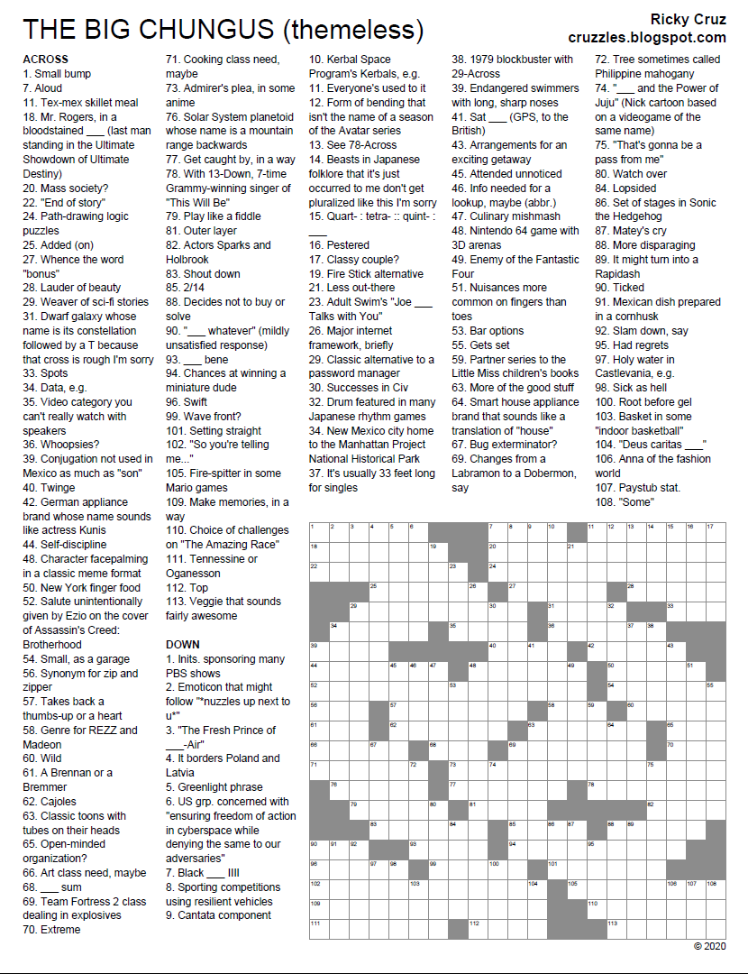 Puzzle The Big Chungus themeless R crossword Puzzle The Big Chungus themeless R crossword