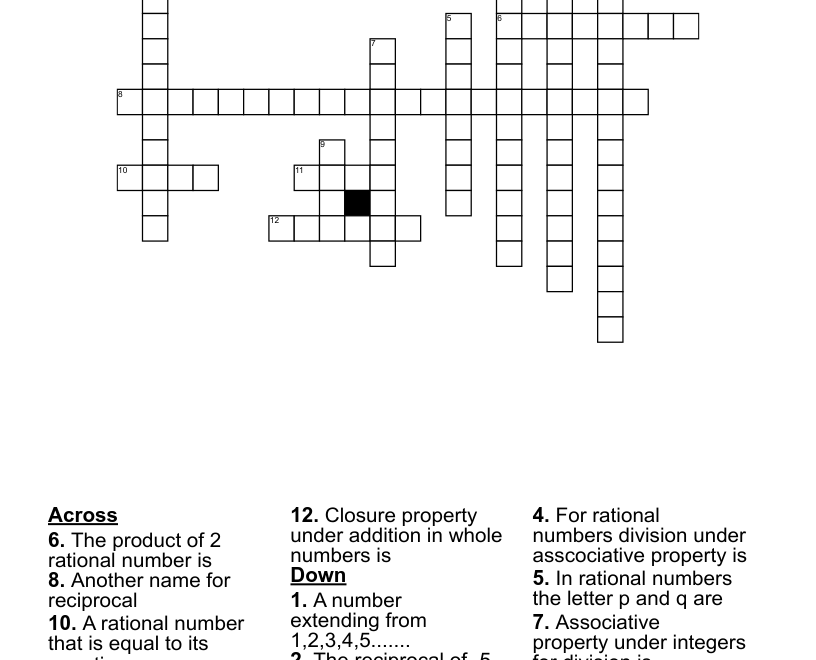 Rational Numbers Crossword WordMint