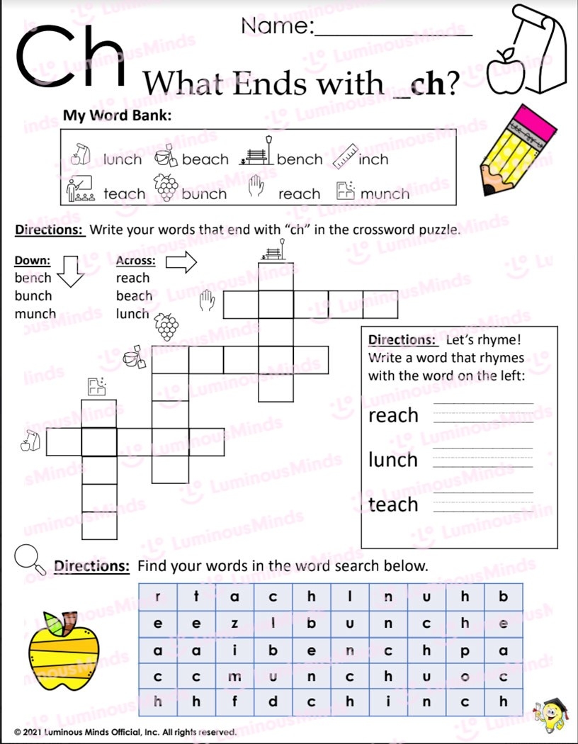 Reading Comprehension Worksheets What Ends With ch 