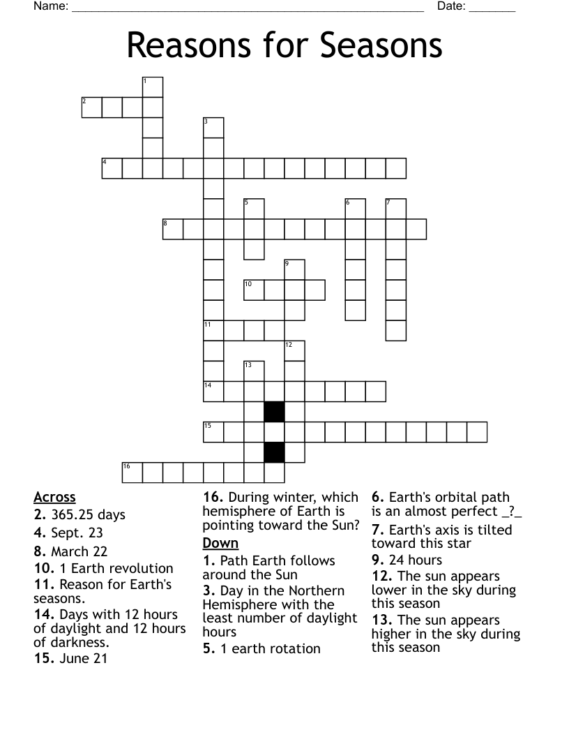Reasons For Seasons Crossword WordMint Reasons For Seasons Crossword WordMint