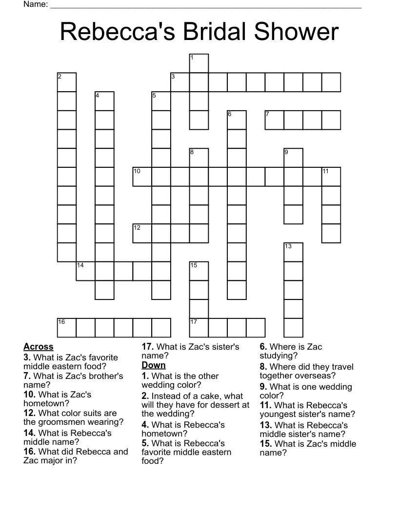 Rebecca s Bridal Shower Crossword WordMint