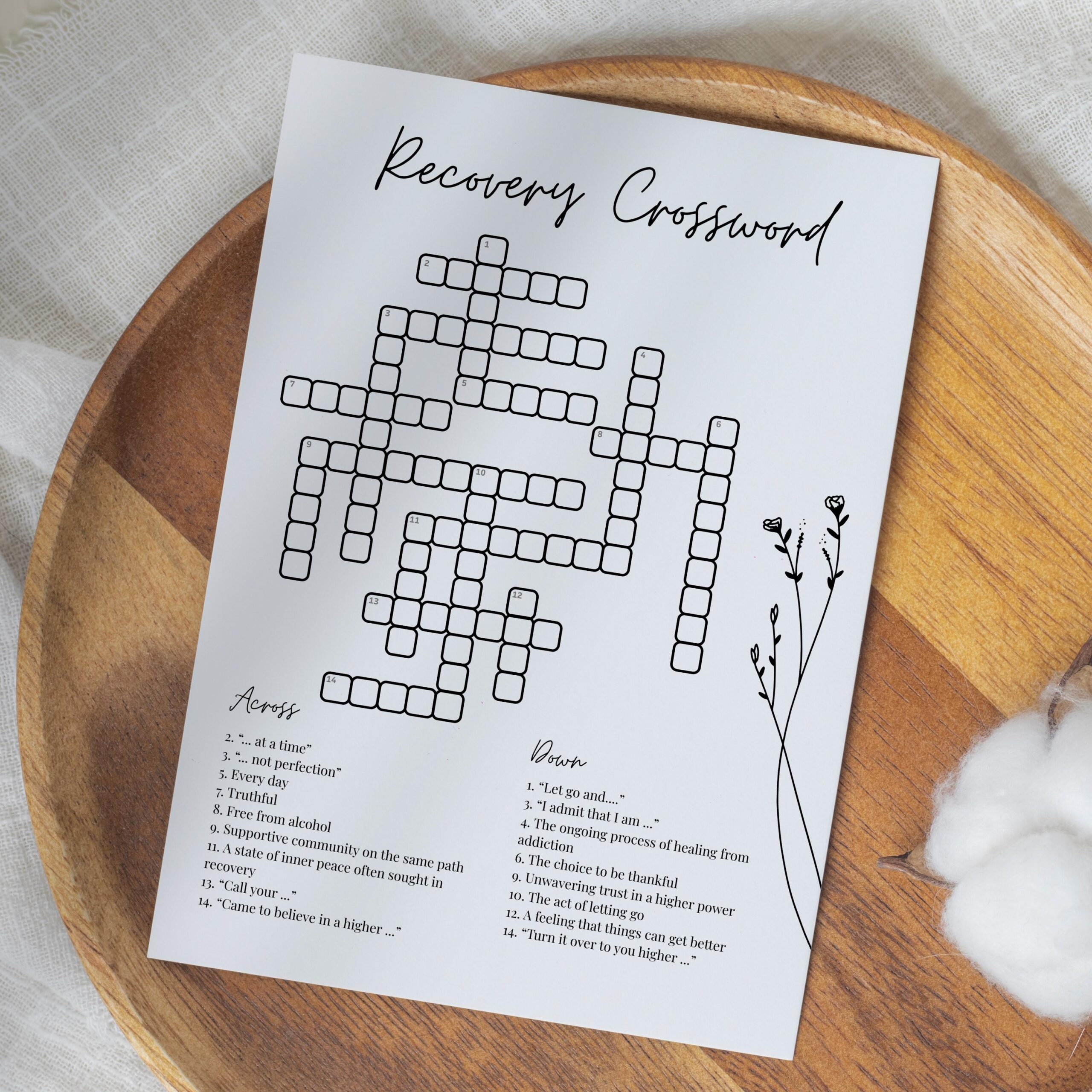 Recovery Crossword Game Answer Key 12 Steps Recovery Boredom Buster Instant Download PDF JPG Etsy