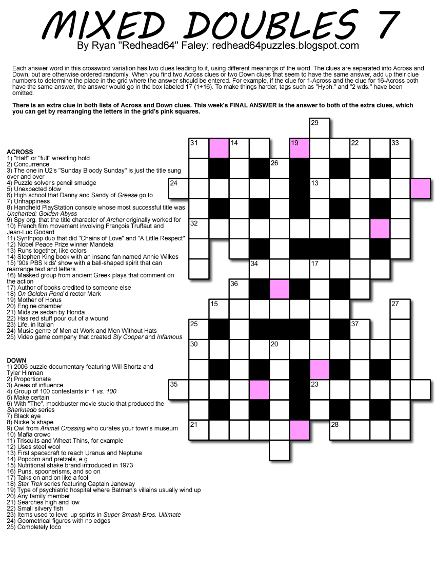 Redhead64 s Obscure Puzzle Blog PUZZLE 217 Mixed Doubles 7 Redhead64 s Obscure Puzzle Blog PUZZLE 217 Mixed Doubles 7