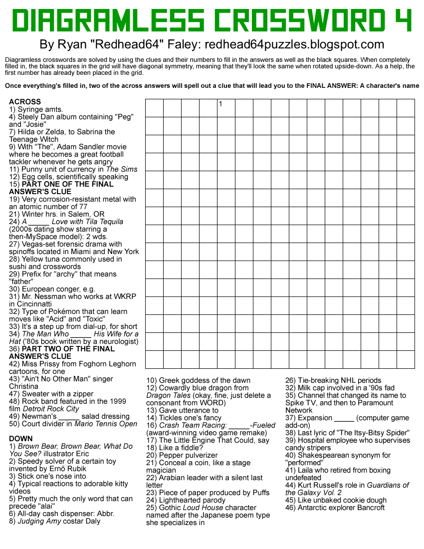 Redhead64s Obscure Puzzle Blog PUZZLE 282 Diagramless Crossword 4 Worksheets Library Redhead64s Obscure Puzzle Blog PUZZLE 282 Diagramless Crossword 4 Worksheets Library