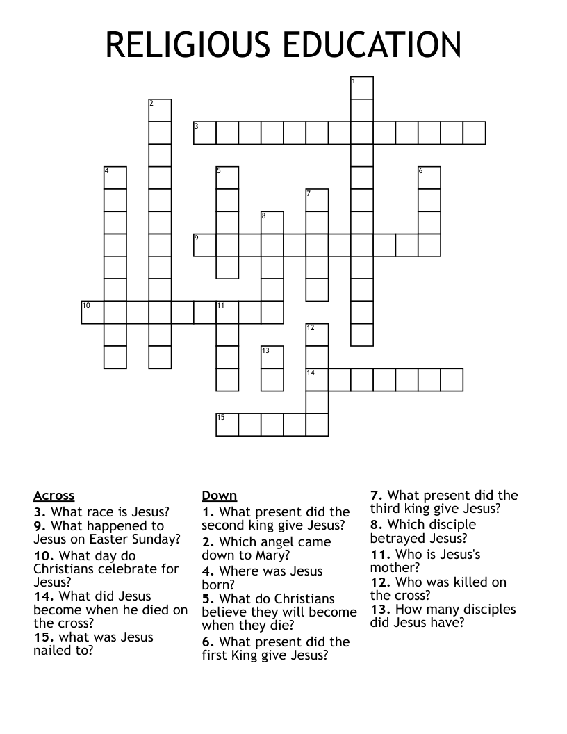 RELIGIOUS EDUCATION Crossword WordMint RELIGIOUS EDUCATION Crossword WordMint