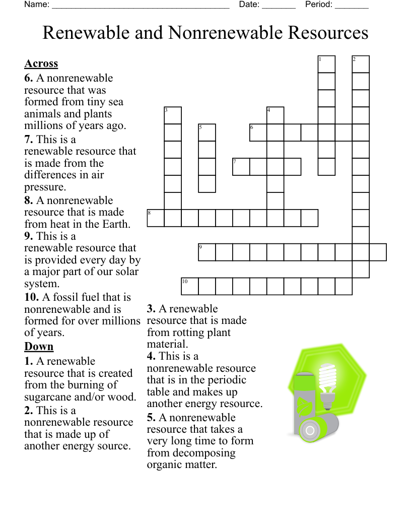 Renewable And Nonrenewable Resources Crossword WordMint Renewable And Nonrenewable Resources Crossword WordMint