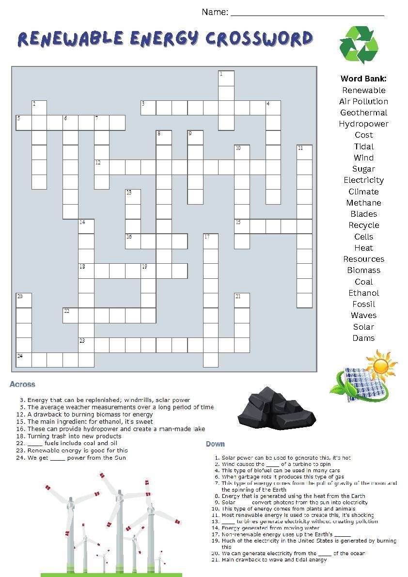 Renewable Energy Crossword Printable Renewable Energy Crossword Printable