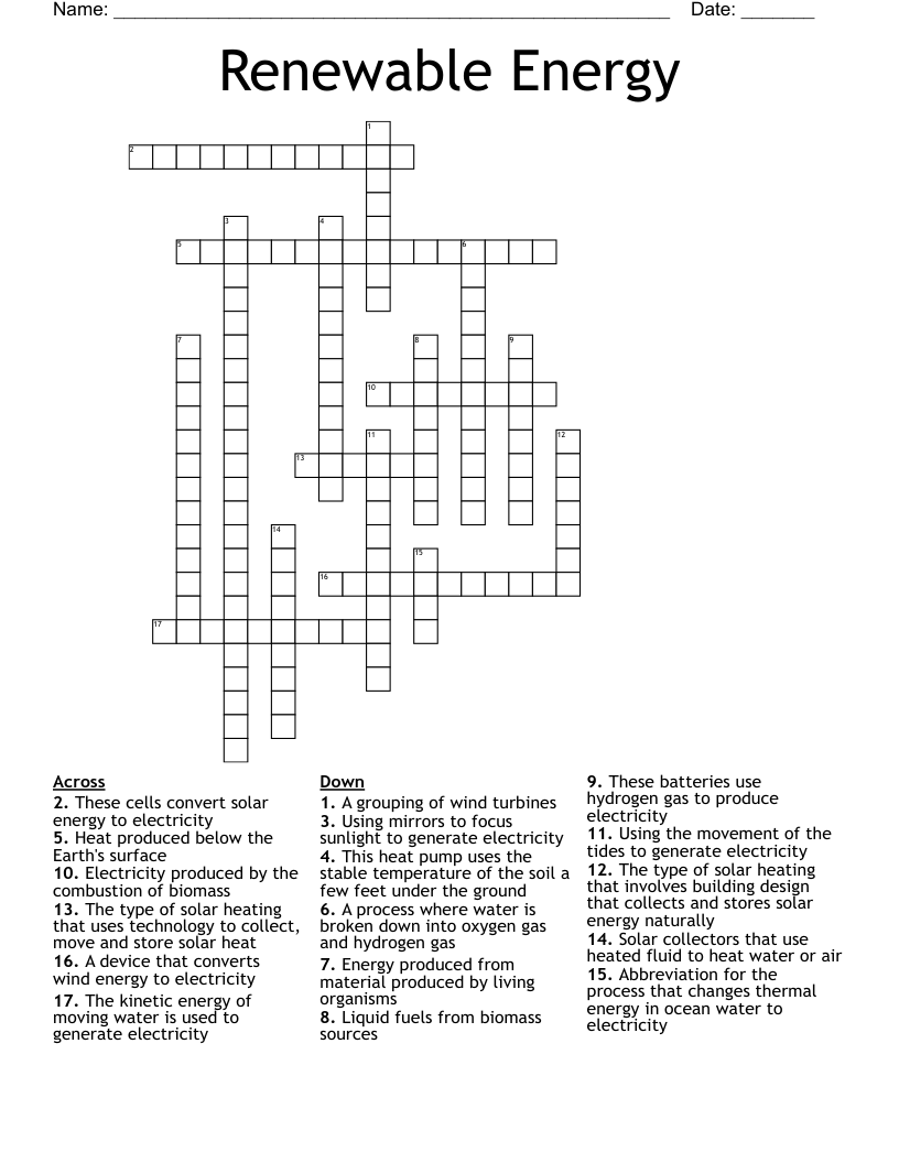 Renewable Energy Crossword WordMint Renewable Energy Crossword WordMint