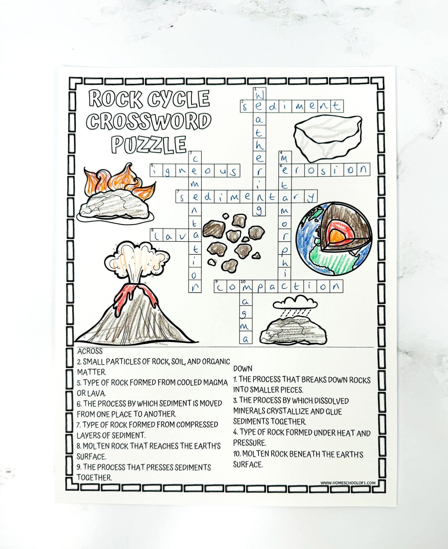 Rock Cycle Crossword Puzzle Free Printable  Rock Cycle Crossword Puzzle Free Printable