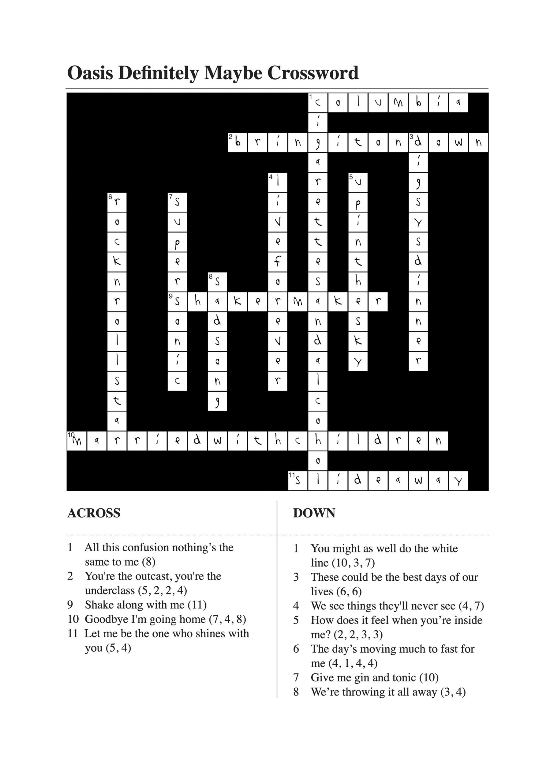 Rock N Roll Crossword A3 Print Inspired By Oasis definitely Maybe Album Etsy Rock N Roll Crossword A3 Print Inspired By Oasis definitely Maybe Album Etsy