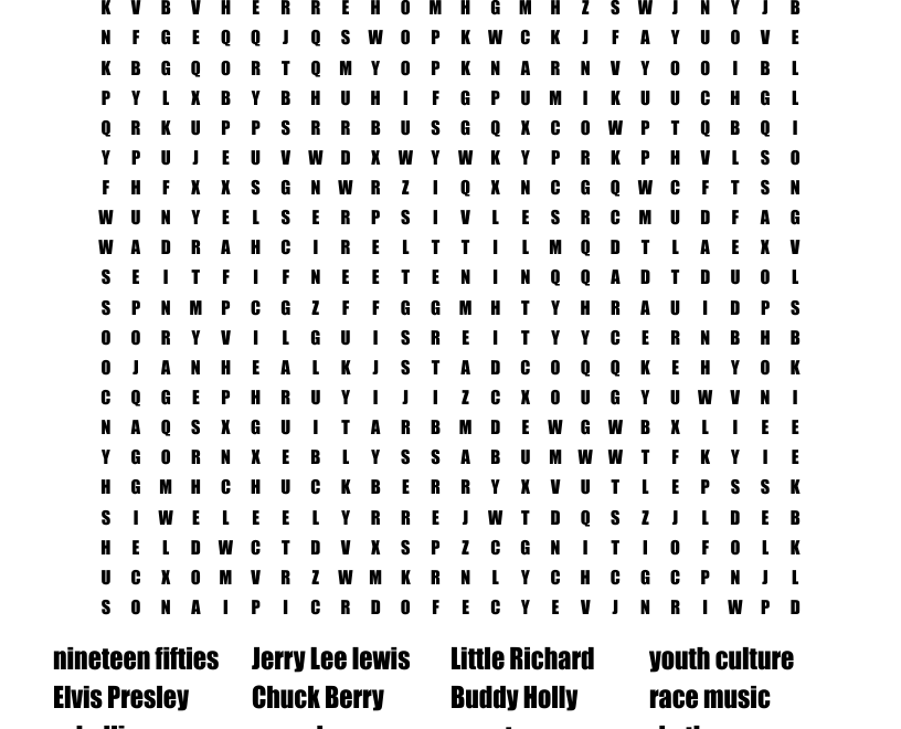 Rock n Roll Word Search WordMint