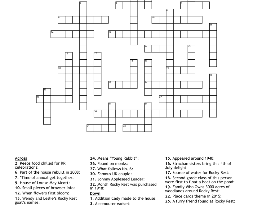 ROCKY REST MIXED DOUBLES Crossword WordMint