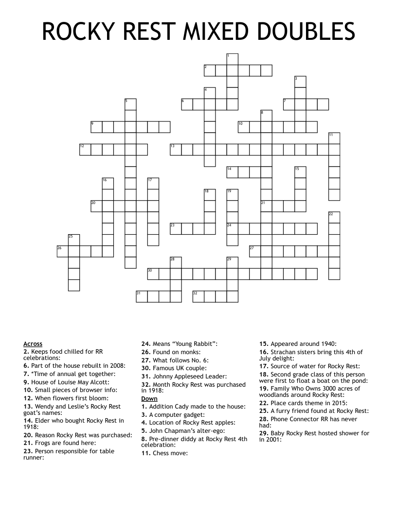 ROCKY REST MIXED DOUBLES Crossword WordMint ROCKY REST MIXED DOUBLES Crossword WordMint