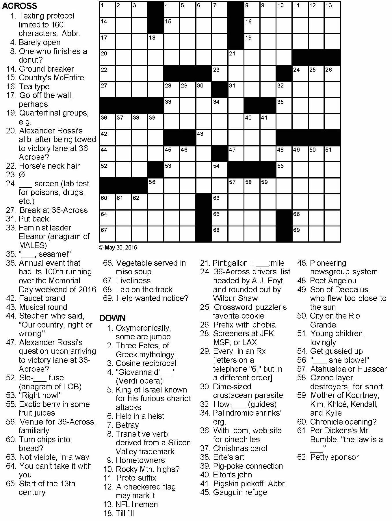 Rookie Rossi Crossword Puzzle