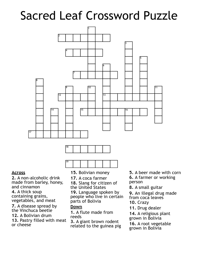 Sacred Leaf Crossword Puzzle WordMint Sacred Leaf Crossword Puzzle WordMint