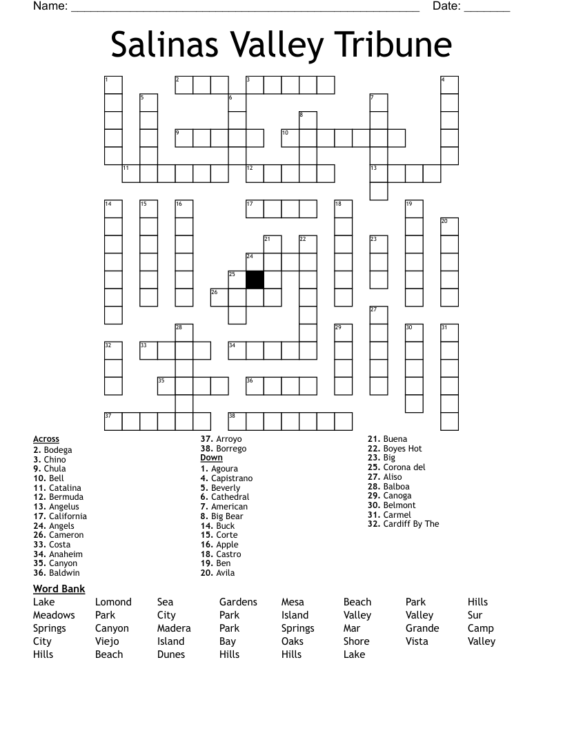 Salinas Valley Tribune Crossword WordMint