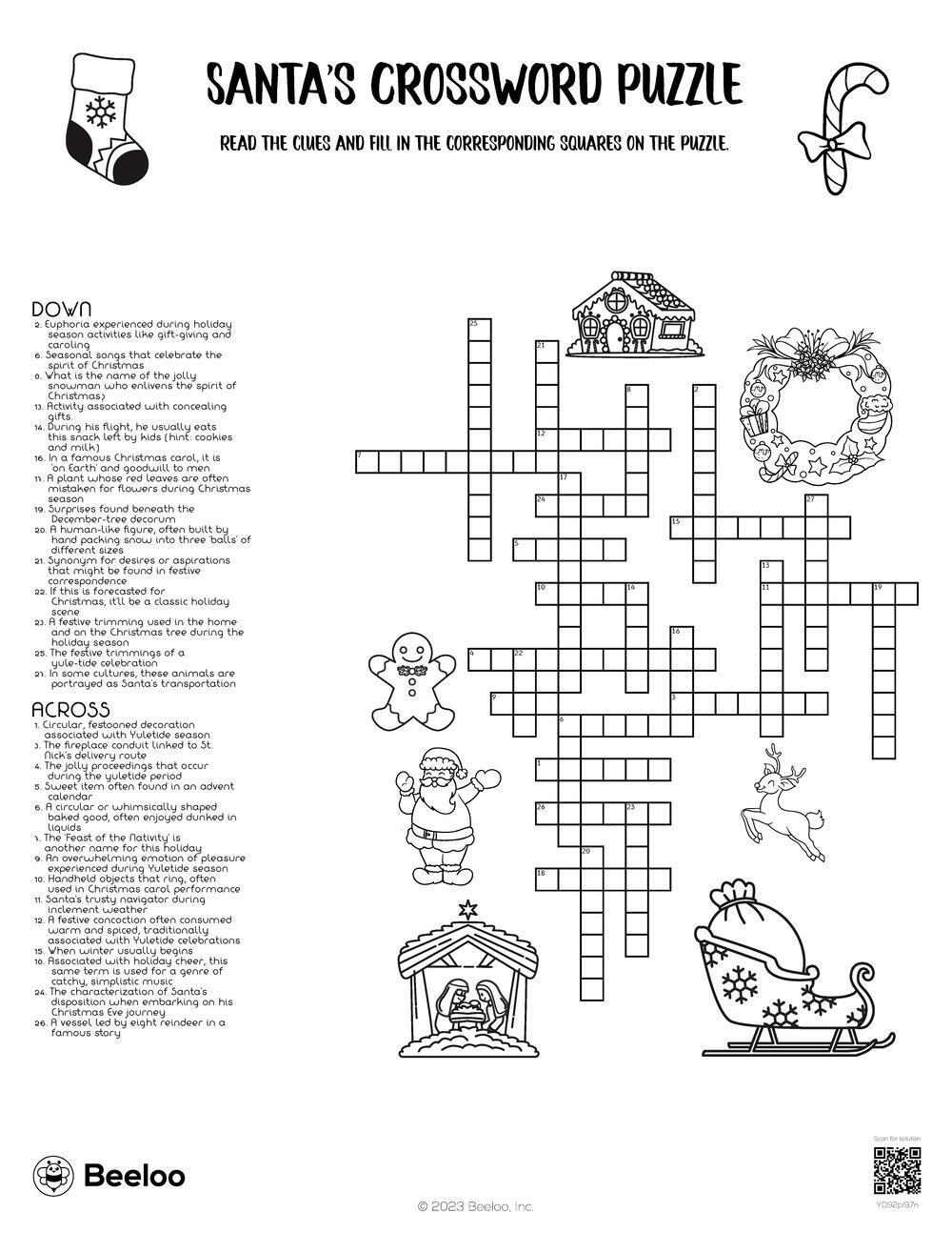 Santa s Crossword Puzzle Beeloo Printable Crafts And Activities For Kids