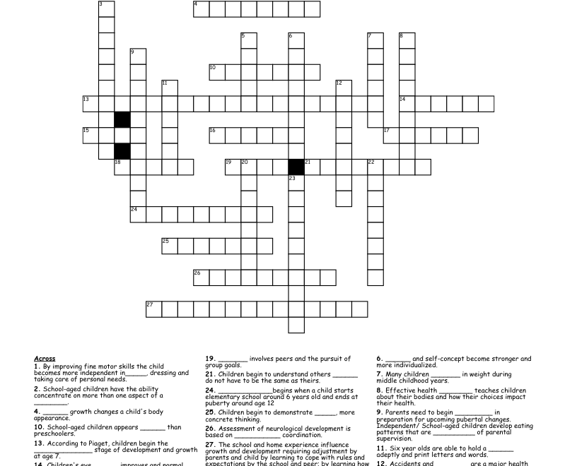 School Aged Children Crossword WordMint