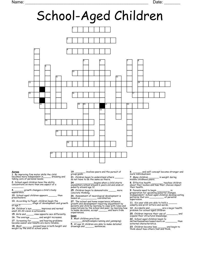 School Aged Children Crossword WordMint School Aged Children Crossword WordMint