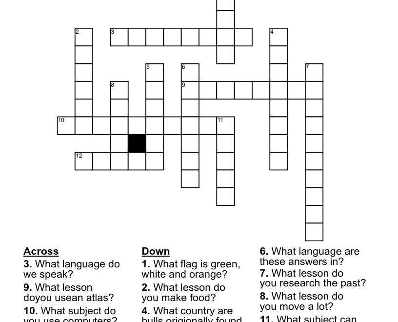School Subjects Crossword WordMint