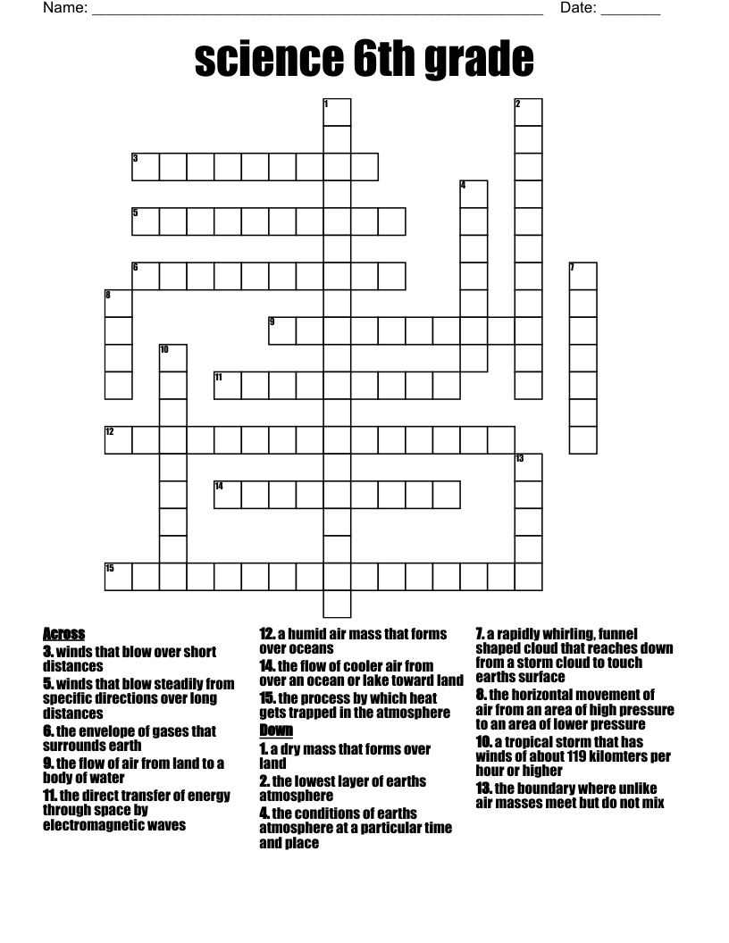 Science 6th Grade Crossword WordMint Science 6th Grade Crossword WordMint