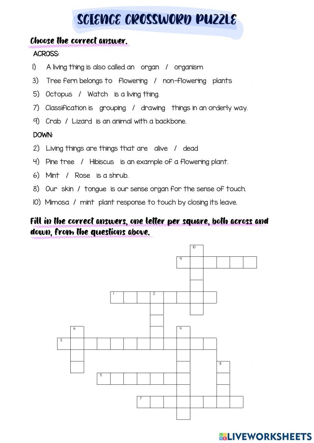 Science Crossword Puzzle Worksheet Live Worksheets Worksheets Library Science Crossword Puzzle Worksheet Live Worksheets Worksheets Library